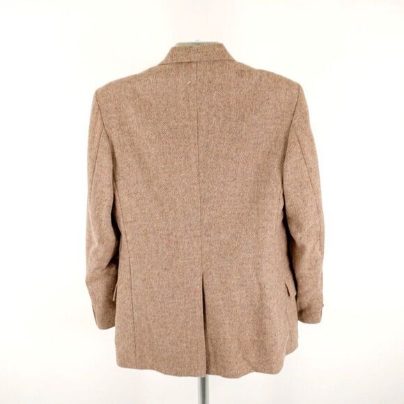 WM F Farah Tweed Wool Tan Herringbone 2 Leather Button Sport Coat 40L Tagged 42L - Picture 7 of 13